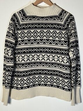 Chaps Petite Fair Isle Nordic Sweater Cream Black Size PXL